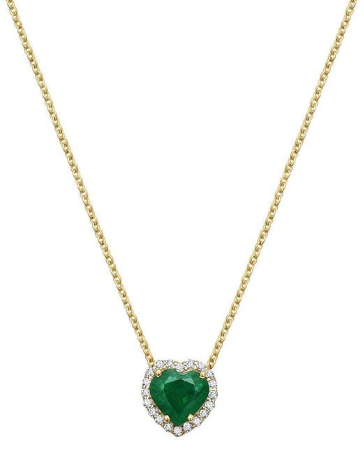 Forever Creations USA Inc. Metallic Forever Creations 14k 0.96 Ct. Tw. Diamond & Emerald Halo Heart Necklace