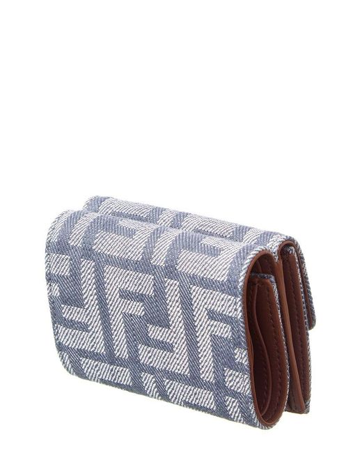 Fendi Gray Baguette Micro Trifold Ff Denim & Leather French Wallet