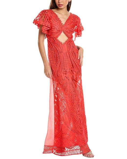 Alberta Ferretti Red Lace Silk Gown