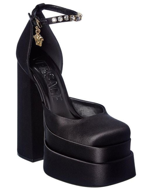 Versace Medusa Satin Platform Pump in Black - Save 35% | Lyst