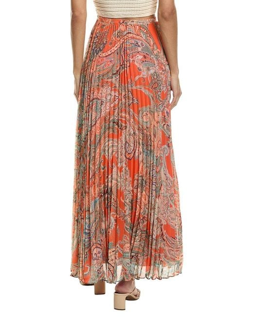 L'Agence Red Torin Pleated Maxi Skirt