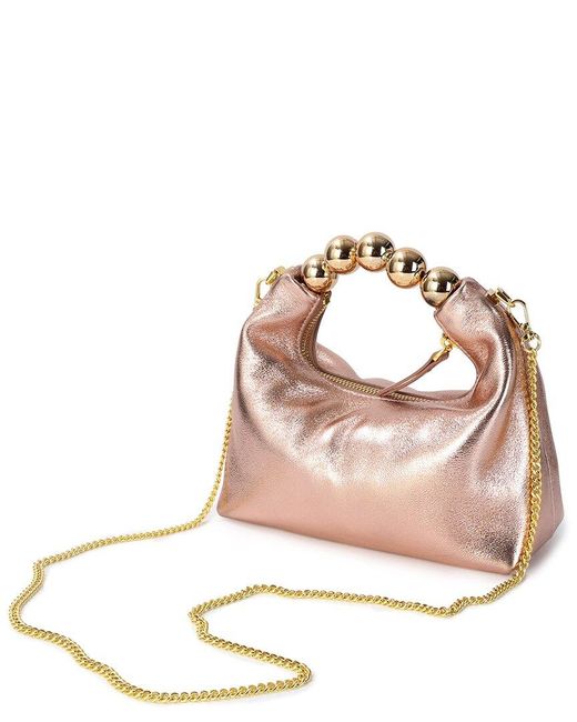 Tiffany & Fred Paris Pink Smooth Metallic Leather Top-Handle Crossbody