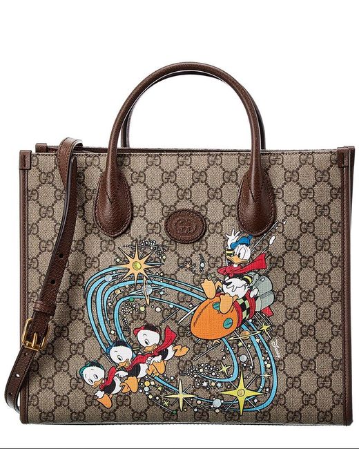 Gucci Brown X Disney Donald Duck GG Supreme Canvas & Leather Tote