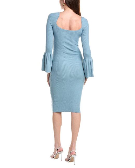 SERENETTE Blue Wool-Blend Midi Dress
