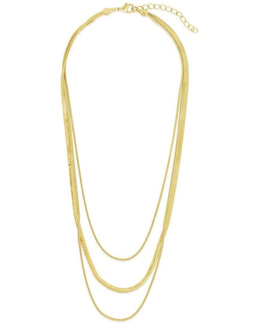 Sterling Forever Metallic 14k Plated Everly Layered Herringbone Chain Necklace