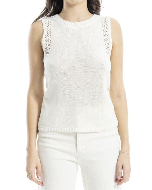 Max Studio White Sleeveless Sweater Linen-Blend Top