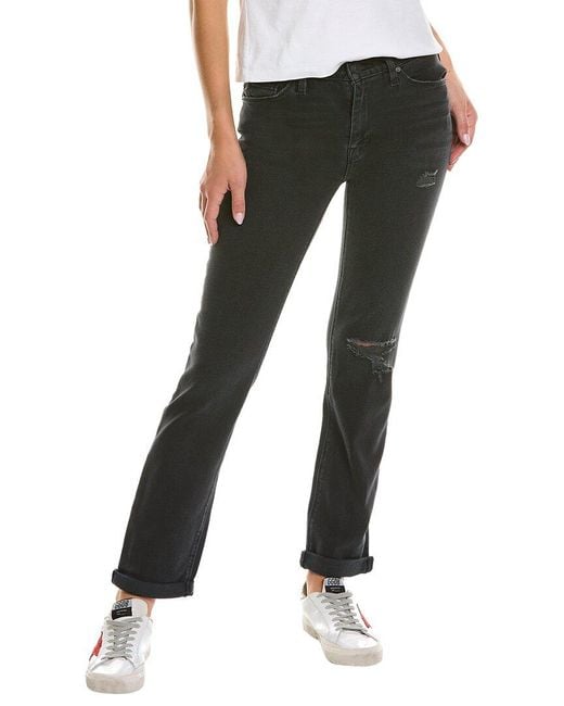 Hudson Black Nico Mid-Rise Ash Destruct Straight Ankle Jean