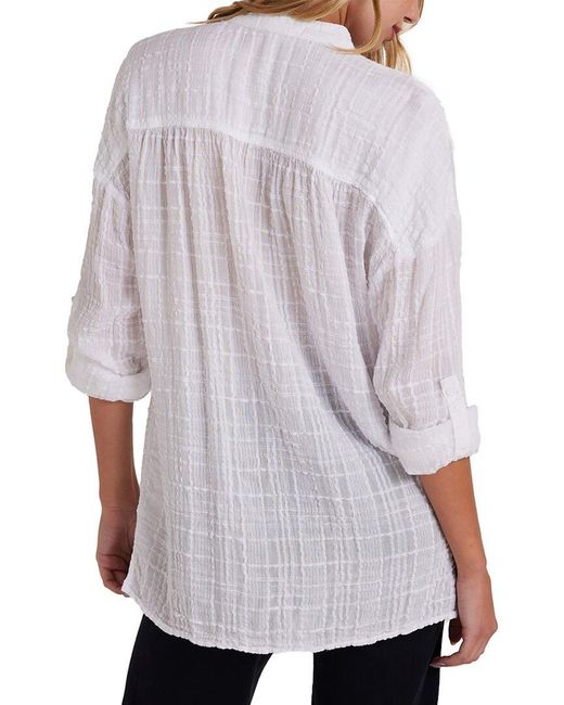 Bella Dahl White Long Sleeve Shirred Pullover