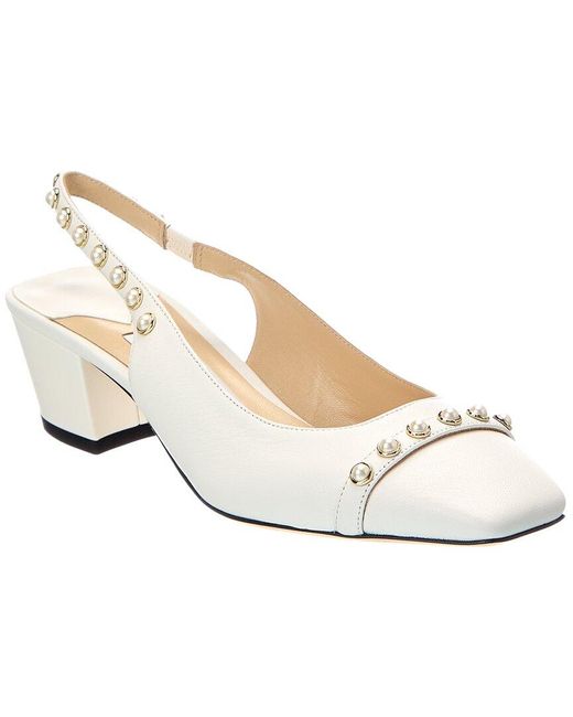 Jimmy Choo White Hya 45 Leather Slingback Pump