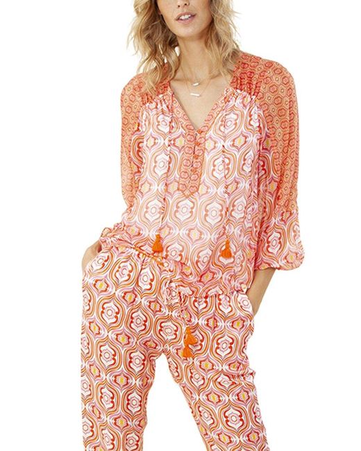 Hale Bob Orange Tie Silk-blend Top