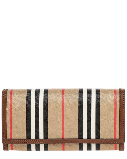 Burberry Brown Halton Striped E-canvas & Leather Continental Wallet