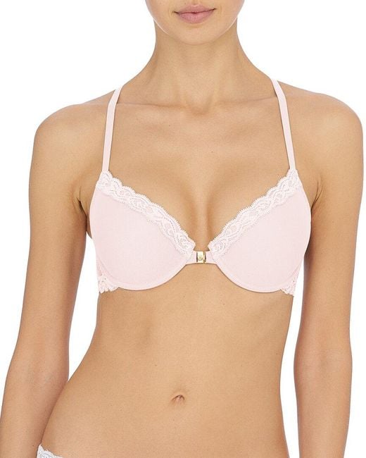 Natori White Feathers Front Close T-back Bra