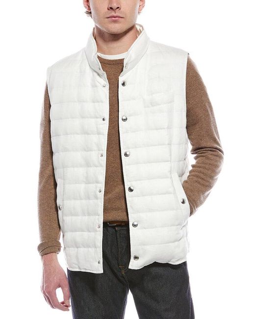 Brunello Cucinelli White Linen Down Vest for men