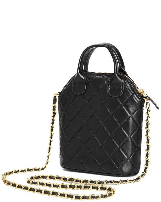 Tiffany & Fred Paris Blue Mini Quilted Suede & Leather Tote