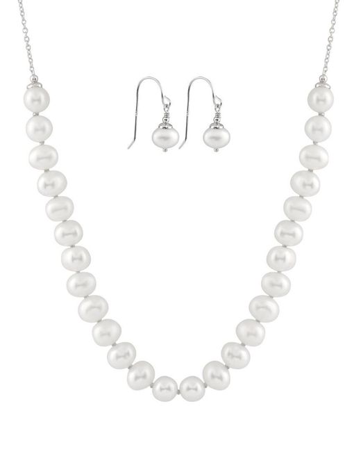 Splendid White Silver 8-9mm Freshwater Pearl Necklace & Earrings Set for men