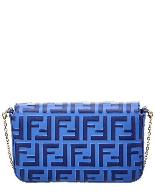 Fendi Blue Ff Diamonds Leather Wallet On Chain