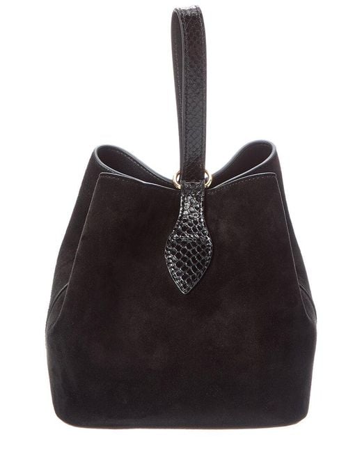 Céline Black Amber Suede & Python-Embossed Leather Bucket Bag