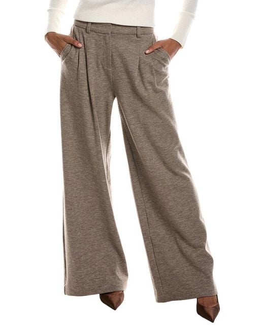 Jonathan Simkhai Gray Leroy Pleated Wool-Blend Wide Leg Pant