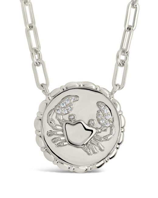 Sterling Forever White Rhodium Plated Cz Bold Link Cancer Zodiac Necklace