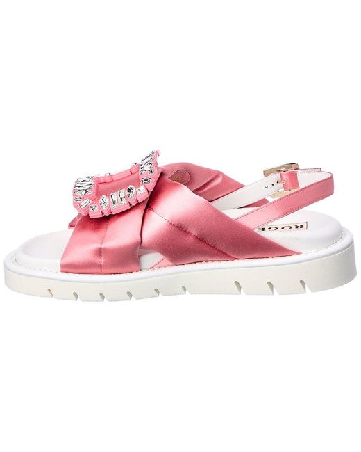Roger Vivier Pink Viv' Winter Puffy Strass Buckle Satin Sandal