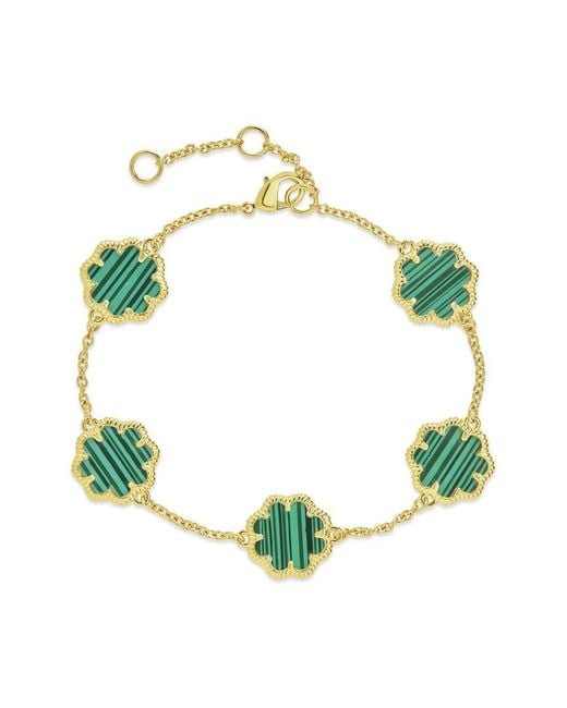 Sterling Forever Green 14k Plated Malachite Station Bracelet
