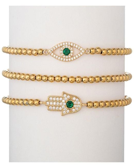 Eye Candy LA White Titanium Cz Hamsa + Evil Eye 3pc Bracelet Set