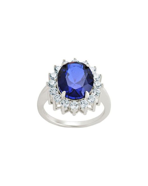 Sterling Forever Blue Cz Sapphire Halo Ring