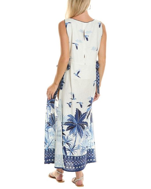 Farm Rio Blue Open Tie Side Linen-blend Maxi Dress