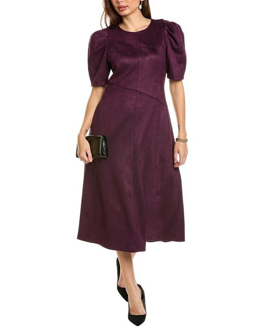 Anne Klein Purple A-Line Faux Suede Midi Dress