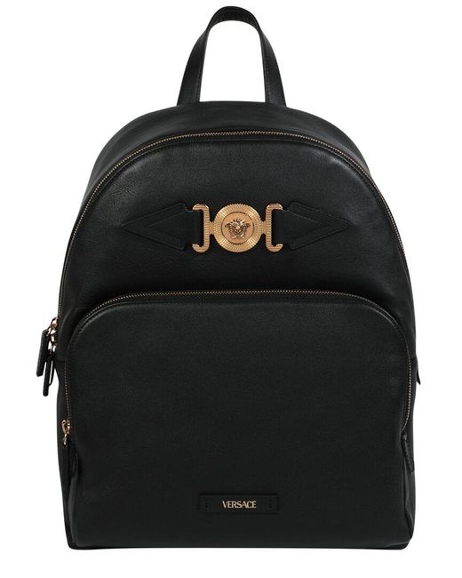 Versace Black Leather Backpack for men