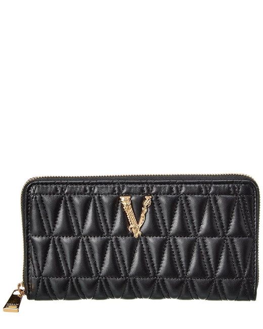Versace Black Virtus Leather Ziparound Wallet
