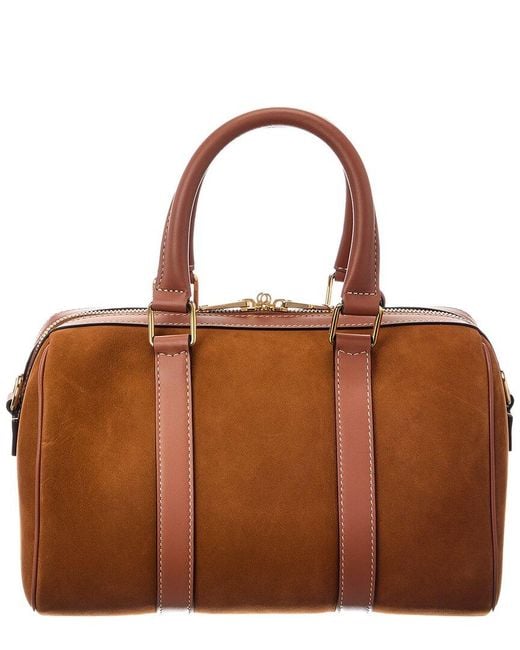 Céline Brown Boston Medium Suede & Leather Satchel