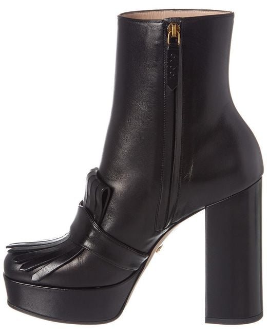 gucci leather platform ankle boot with fringe