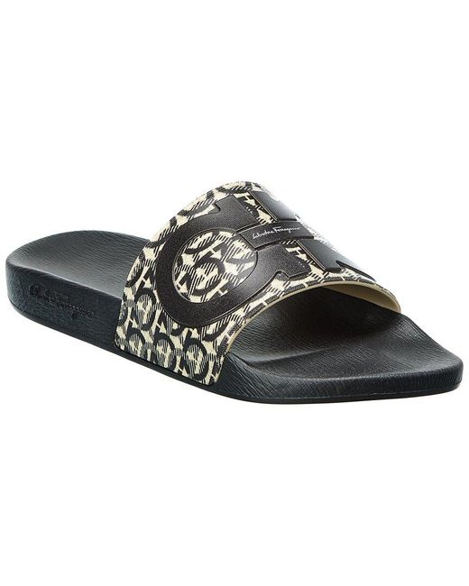 Ferragamo Black Groove Print Logo Slide Sandals for men