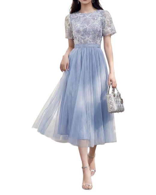 BURRYCO Blue Short Sleeve Midi Dress