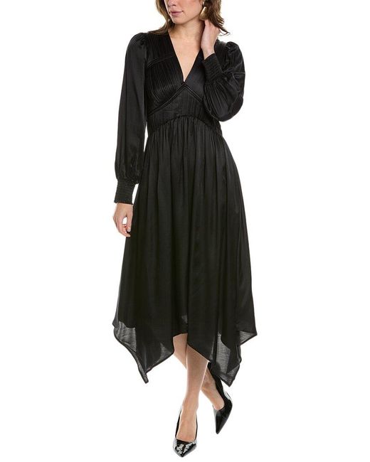 AllSaints Black Estelle Silk-blend Midi Dress