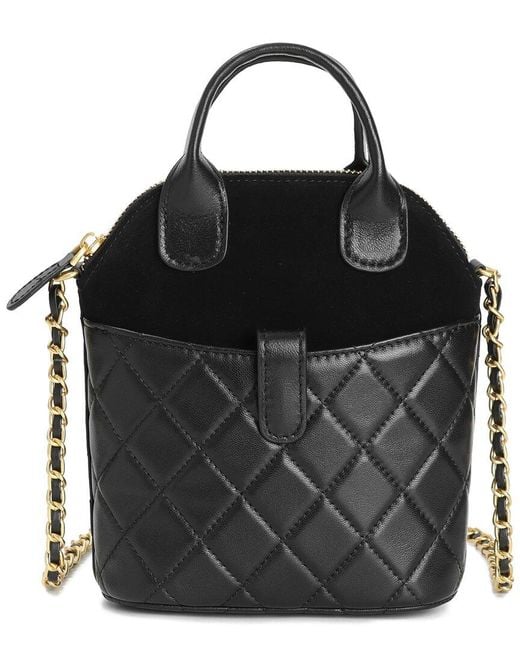 Tiffany & Fred Paris Black Mini Quilted Suede & Leather Tote