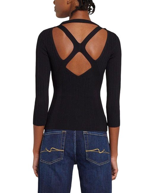 7 For All Mankind Blue Detail Back Rib Top