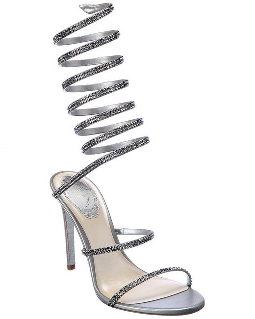 Rene Caovilla Supercleo Satin & Leather Sandal in Silver (Metallic) - Lyst