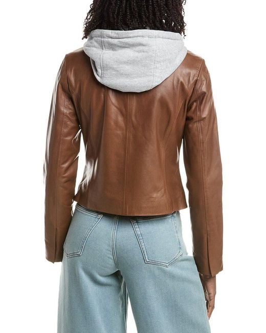 Lamarque Brown Removable Bib Leather Jacket