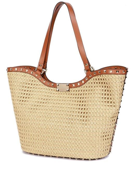 Tiffany & Fred Paris Natural Raffia & Leather Large Tote