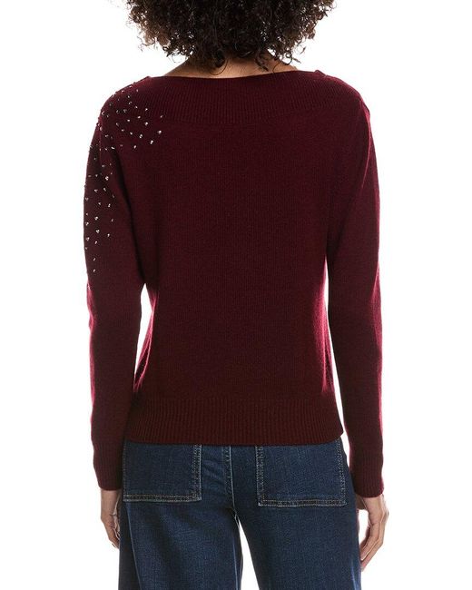 Forte Red Crystal Cluster Off Shoulder Wool & Cashmere-Blend Sweater