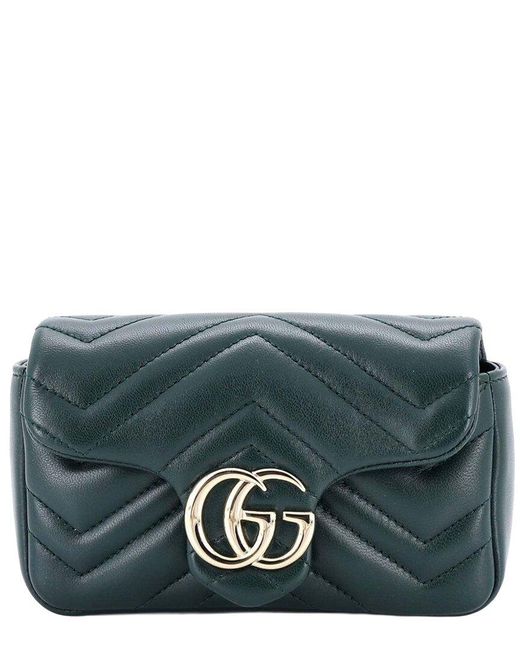 Gucci Gray Green Matelasse Leather GG Marmont Flap Bag Super Mini (authentic Pre-loved)