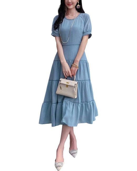 BURRYCO Blue Silk-Blend Midi Dress