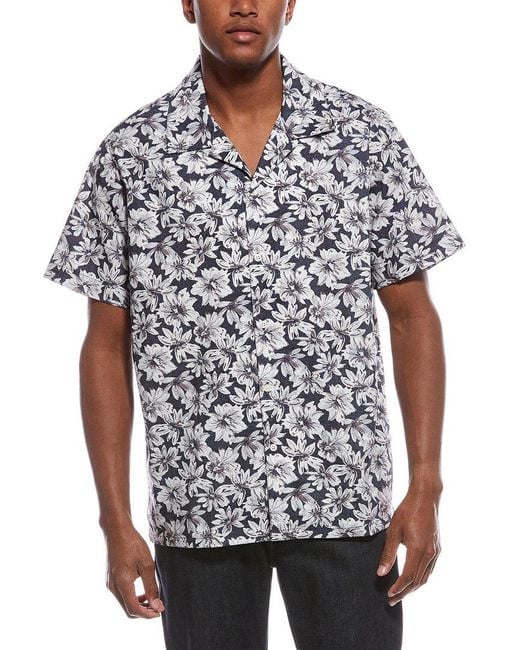 tyler boe Blue Vintage Floral Camp Shirt for men