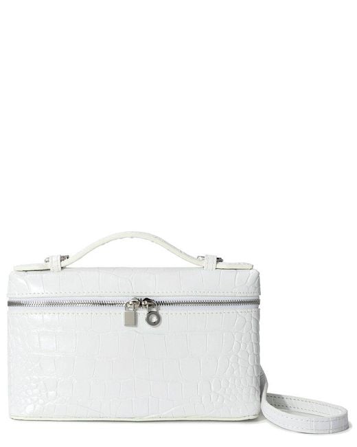 Tiffany & Fred Paris White Timeless Croc-Embossed Leather Crossbody