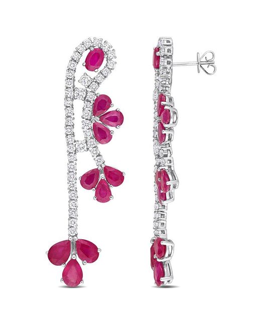 Rina Limor Pink 14k 13.86 Ct. Tw. Diamond & Ruby Floral Earrings