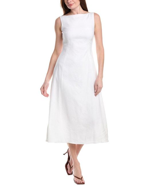 Theory White Sleeveless Boatneck Linen-blend Dress