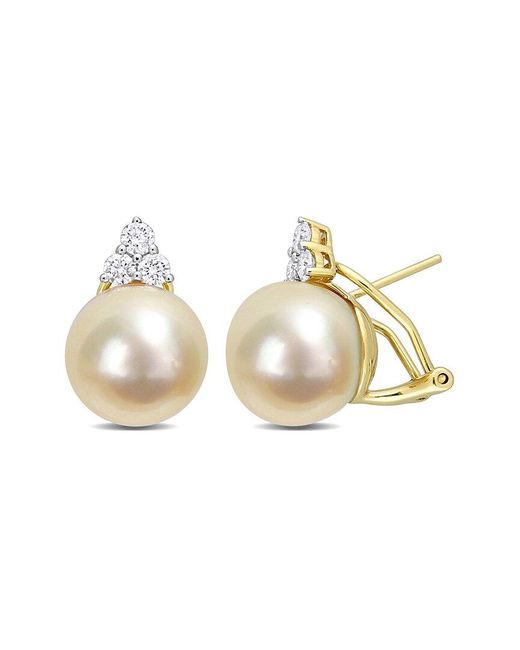 Rina Limor Metallic 14k 0.60 Ct. Tw. Diamond 12-12.5mm Pearl Earrings