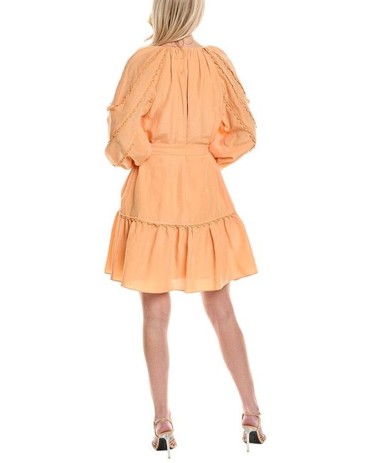 Kobi Halperin Orange Meadow Linen-blend Peasant Dress